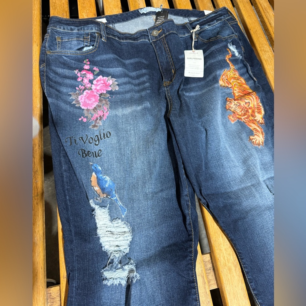 Torrid Girlfriend Oakdale Paint jeans size 24 Regular with bird and Asian tiger - Picture 11 of 14